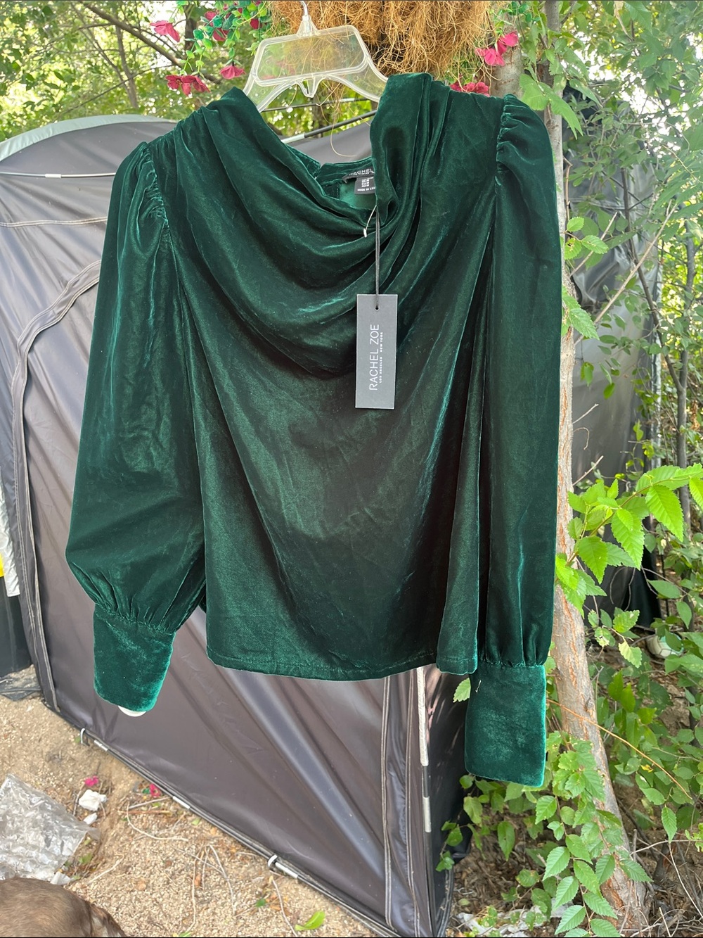 Rachel Zoe Deep Green Velvet Draped Cowl Blouse